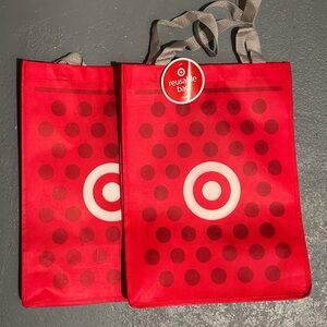 2 Target reUSABLE tote bag. Washable small/medium Red and white. NEW